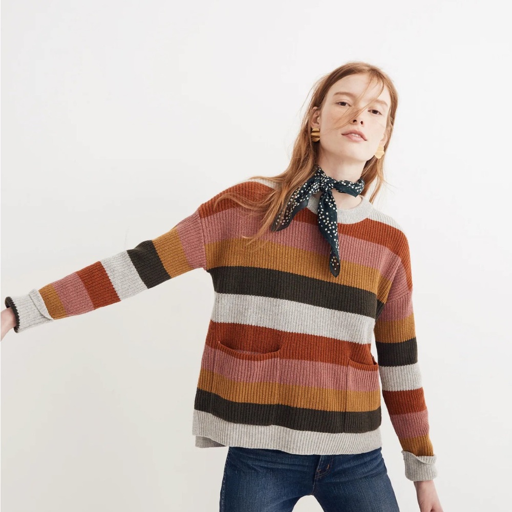 Madewell Women's Colorblock Striped Sweater Brown/Orange XS